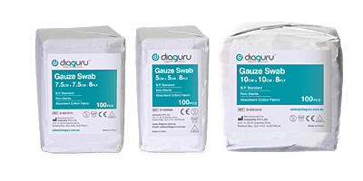 Diaguru Non-Sterile Gauze Swab 8ply 5cm x 5cm 8ply 100/pk